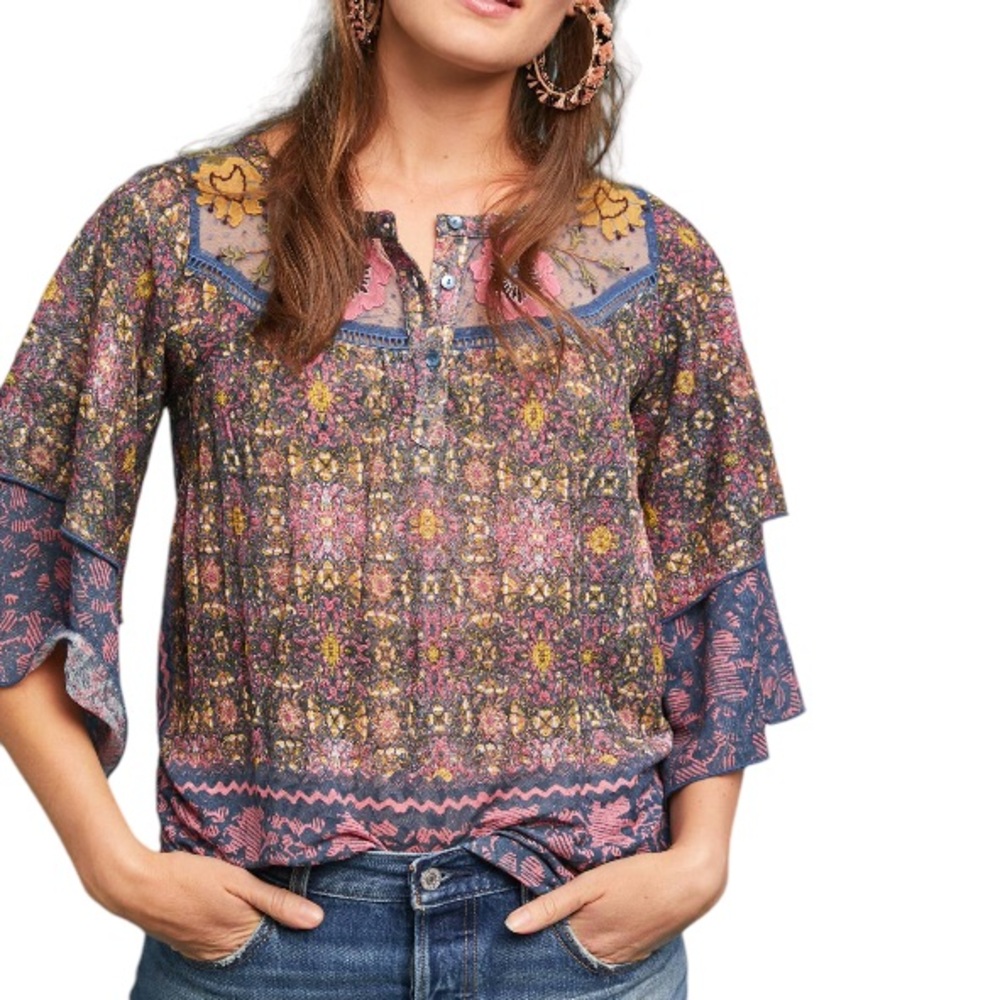 Anthropologie Postmark Ciutadella Embroidered Top